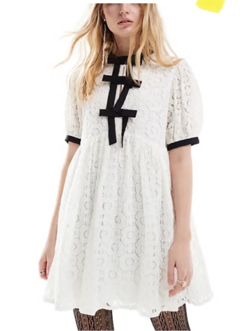Sister Jane White Lace Dress with Black Trim